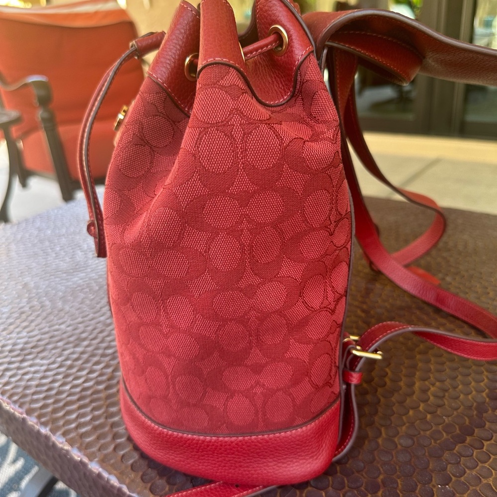Coach Red Apple Signature Dempsey Patch Drawstring Backpack EXC - Picture 4 of 12